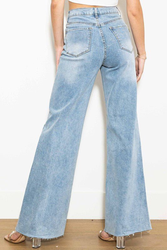 Criss Cross High Waisted Wide Leg Jeans - Rustic Jade Designs Co