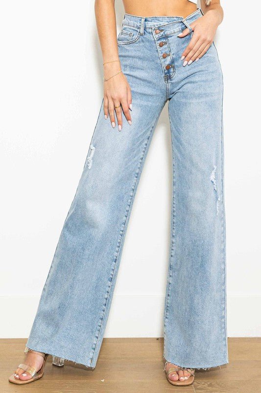 Criss Cross High Waisted Wide Leg Jeans - Rustic Jade Designs Co