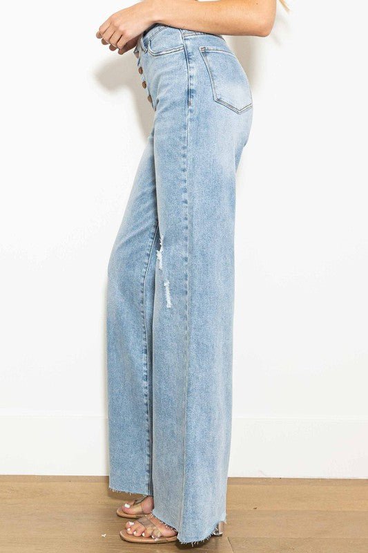 Criss Cross High Waisted Wide Leg Jeans - Rustic Jade Designs Co