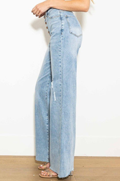 Criss Cross High Waisted Wide Leg Jeans - Rustic Jade Designs Co