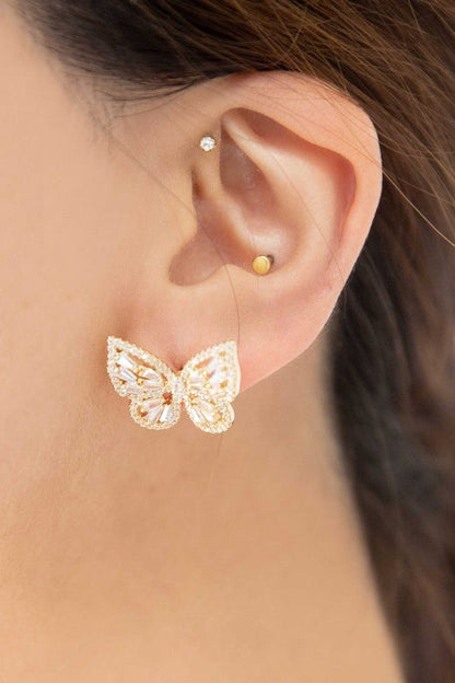 Crystal Butterfly Earrings Gold - Rustic Jade Designs Co