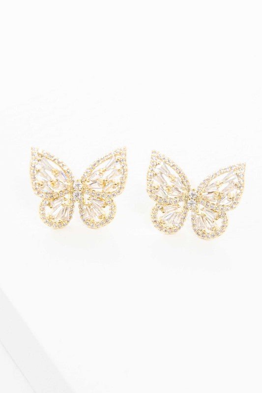 Crystal Butterfly Earrings Gold - Rustic Jade Designs Co