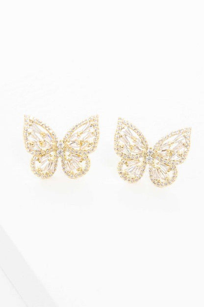 Crystal Butterfly Earrings Gold - Rustic Jade Designs Co