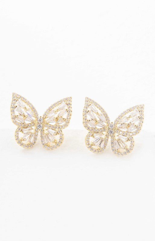 Crystal Butterfly Earrings Gold - Rustic Jade Designs Co