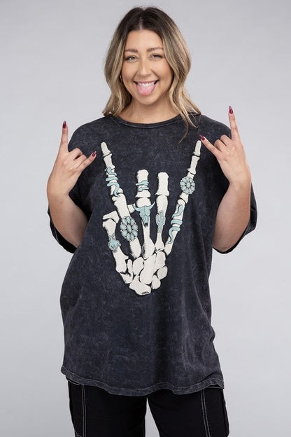 Plus Skeleton Rock Hand Sign Graphic Top