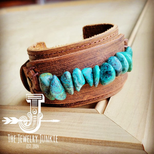 Leather Cuff with Large Natural Turquoise Chunks