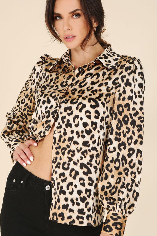 Satin leopard blouse