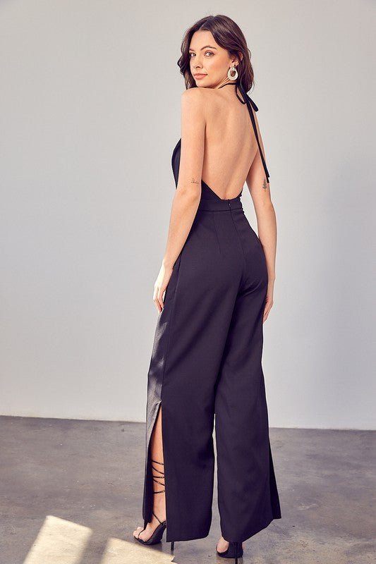 Deep V - Neck Wide Leg Jumpsuit - Rustic Jade Designs Co