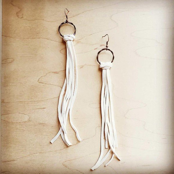 Deer Skin Leather Tassel Earring - Cream - Rustic Jade Designs Co