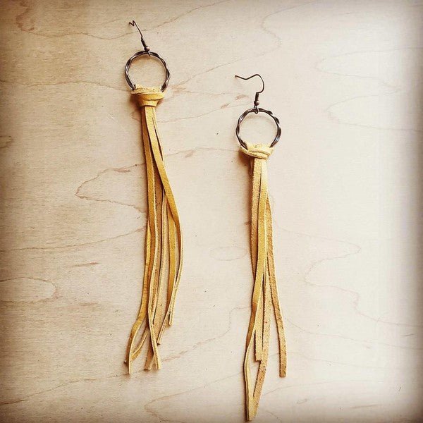 Deer Skin Leather Tassel Earring - Mustard - Rustic Jade Designs Co