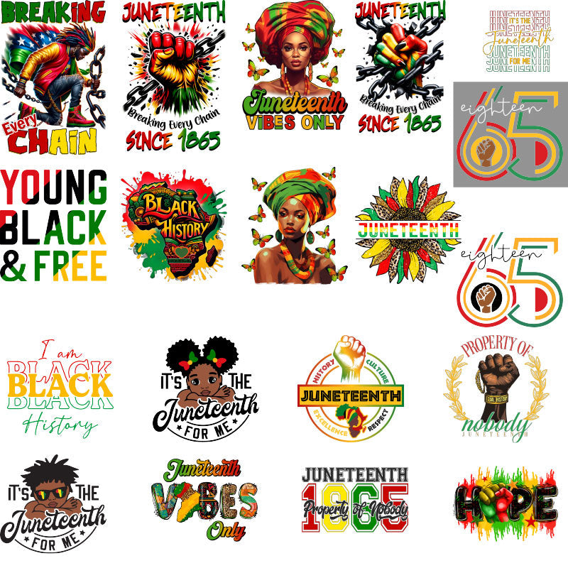 Delonda's Juneteenth DTF Gang Sheet (19 transfers) (22" x 108")
