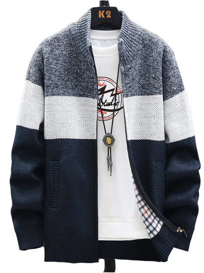 Men's Plus Size Color Block Zip Up Cardigan