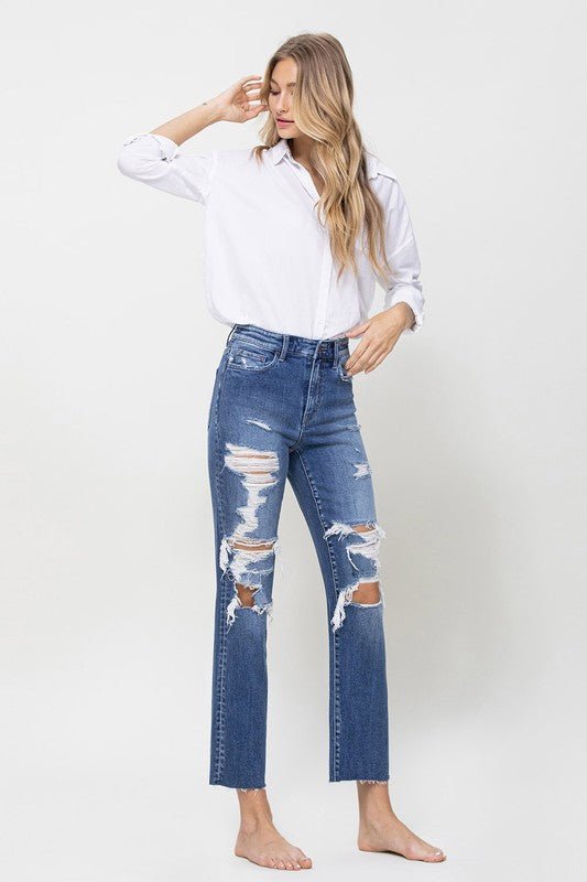 Distressed High Rise Ankle Relaxed Straight Jeans - Rustic Jade Designs Co