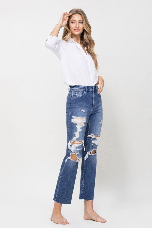 Distressed High Rise Ankle Relaxed Straight Jeans - Rustic Jade Designs Co