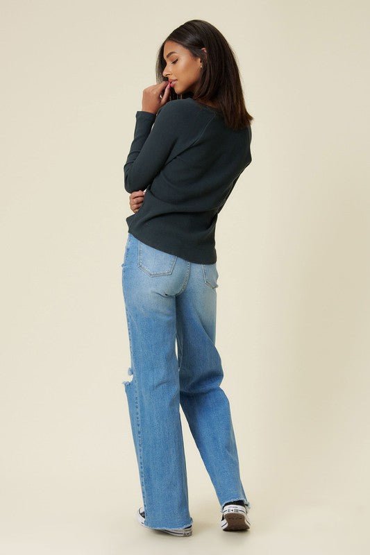 Distressed Wide Fit Jeans - Rustic Jade Designs Co