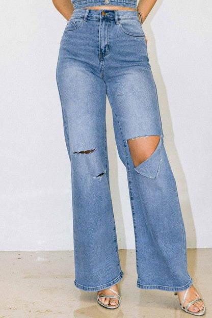 Distressed Wide Fit Jeans - Rustic Jade Designs Co