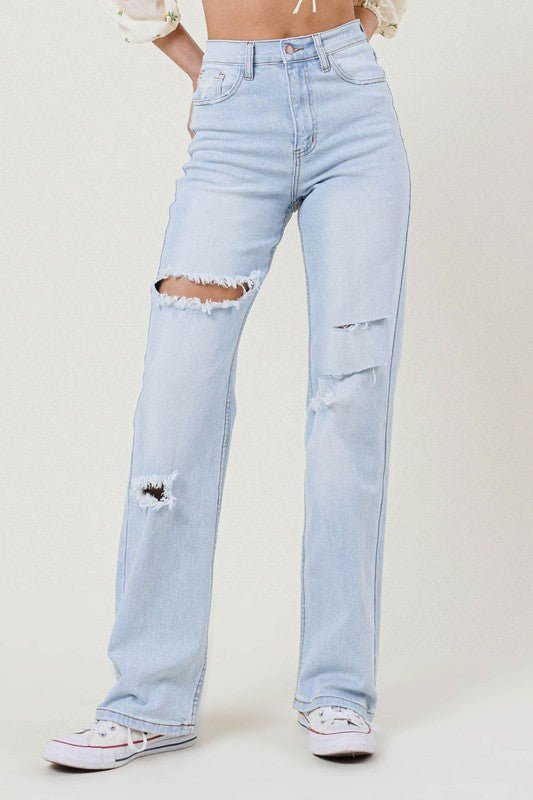 Distressed Wide Leg Jeans - Rustic Jade Designs Co