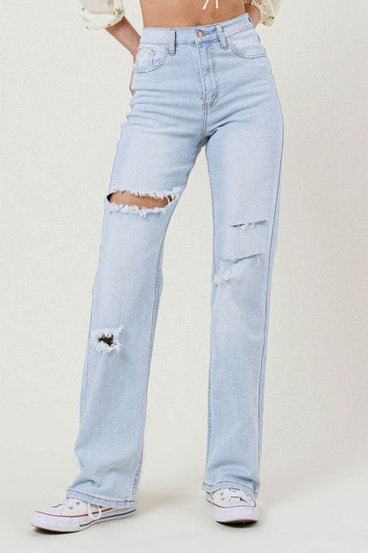 Distressed Wide Leg Jeans - Rustic Jade Designs Co