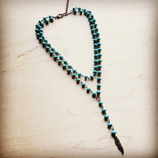 Double Lariat Turquoise Necklace w/ Copper Feather - Rustic Jade Designs Co