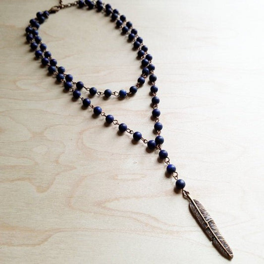 Double Strand Blue Lapis with Copper Feather - Rustic Jade Designs Co