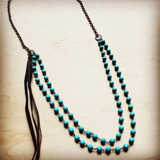 Double Strand Blue Turq Necklace w/ tassel - Rustic Jade Designs Co