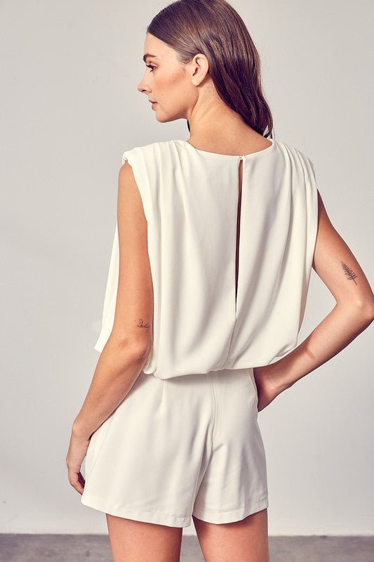 Drape Neck Open Back Romper - Rustic Jade Designs Co