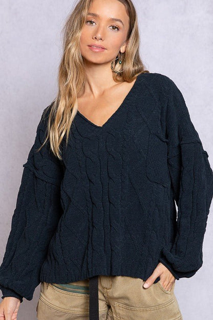 Dreamy V - Neck Sweater with Chain Detail - Rustic Jade Designs Co