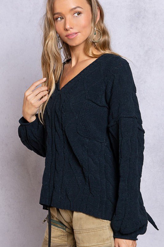 Dreamy V - Neck Sweater with Chain Detail - Rustic Jade Designs Co