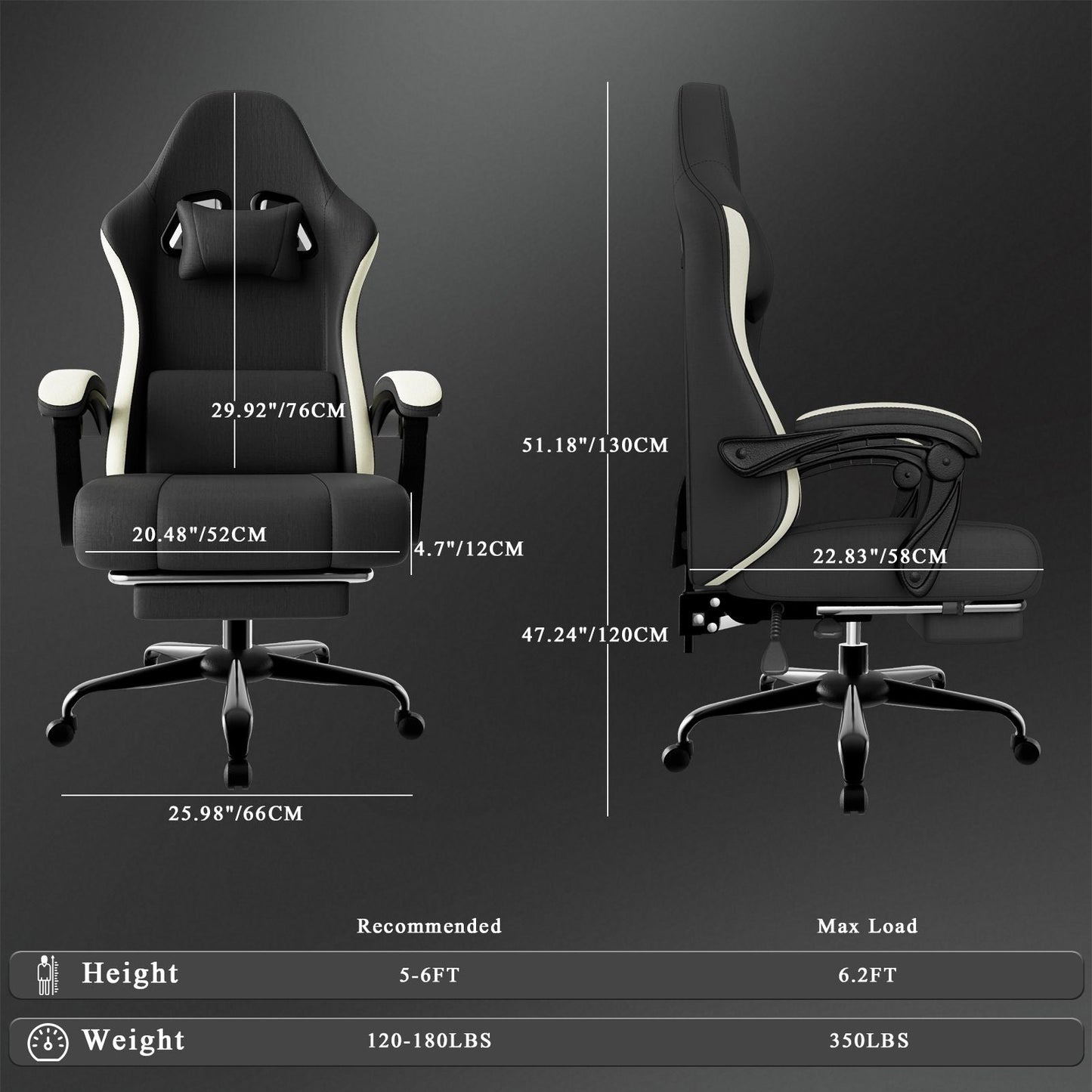 Ergonomic Gaming Chair with Pocketed Spring Cushion, Breathable Fabric Computer Chair with Footrest, Adjustable Lumbar Support Video Game Chair for Adults (Fabric)