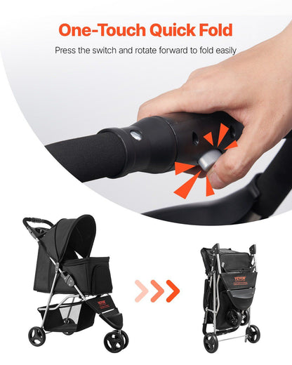 Pet Stroller Foldable 3 Wheels Dog Stroller with Brake up to 35lbs Travel Camp