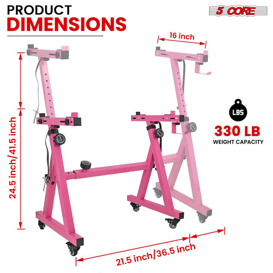 5 CORE Keyboard Stand Riser Z Style Height Width Adjustable Portable Heavy Duty Music Stands Holder for Kids and Adults Fits 54 to 88 Key Electric Pianos w Wheels - KS Z1 BPNK HD WHLS
