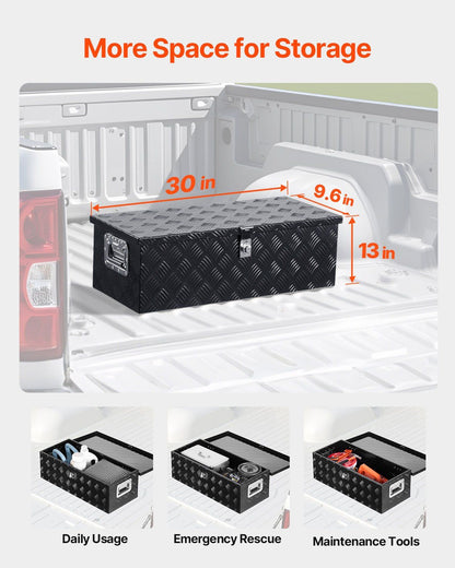 30"x13"x9.6" Heavy Duty Aluminum Truck Bed Tool Box for Pickup RV Black