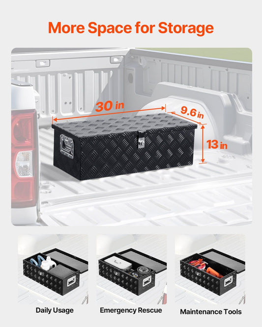 30"x13"x9.6" Heavy Duty Aluminum Truck Bed Tool Box for Pickup RV Black