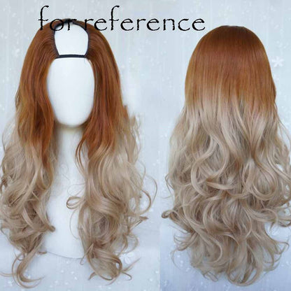 Honey Brown Light Gold 65 cm U Shape 2 Tone Long Curly Hair Wig Cosplay Full Wig Halloween Dress Up