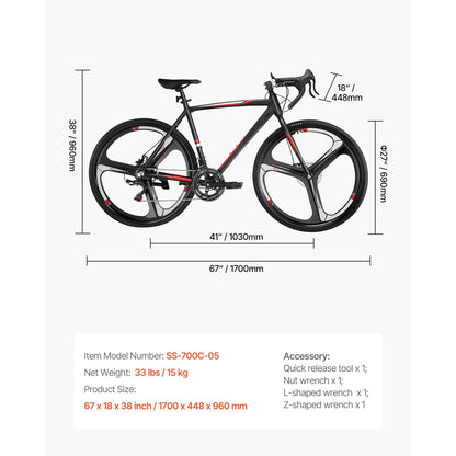 Road Bike, 700C Wheels Racing Bike, SHIMANO 14 Speeds Drivetrain City Commuter Road Bicycle, Urban Adult Sport Bike with Lightweight Aluminum Alloy Frame, Drop Bar, Disc Brake, for Men Women