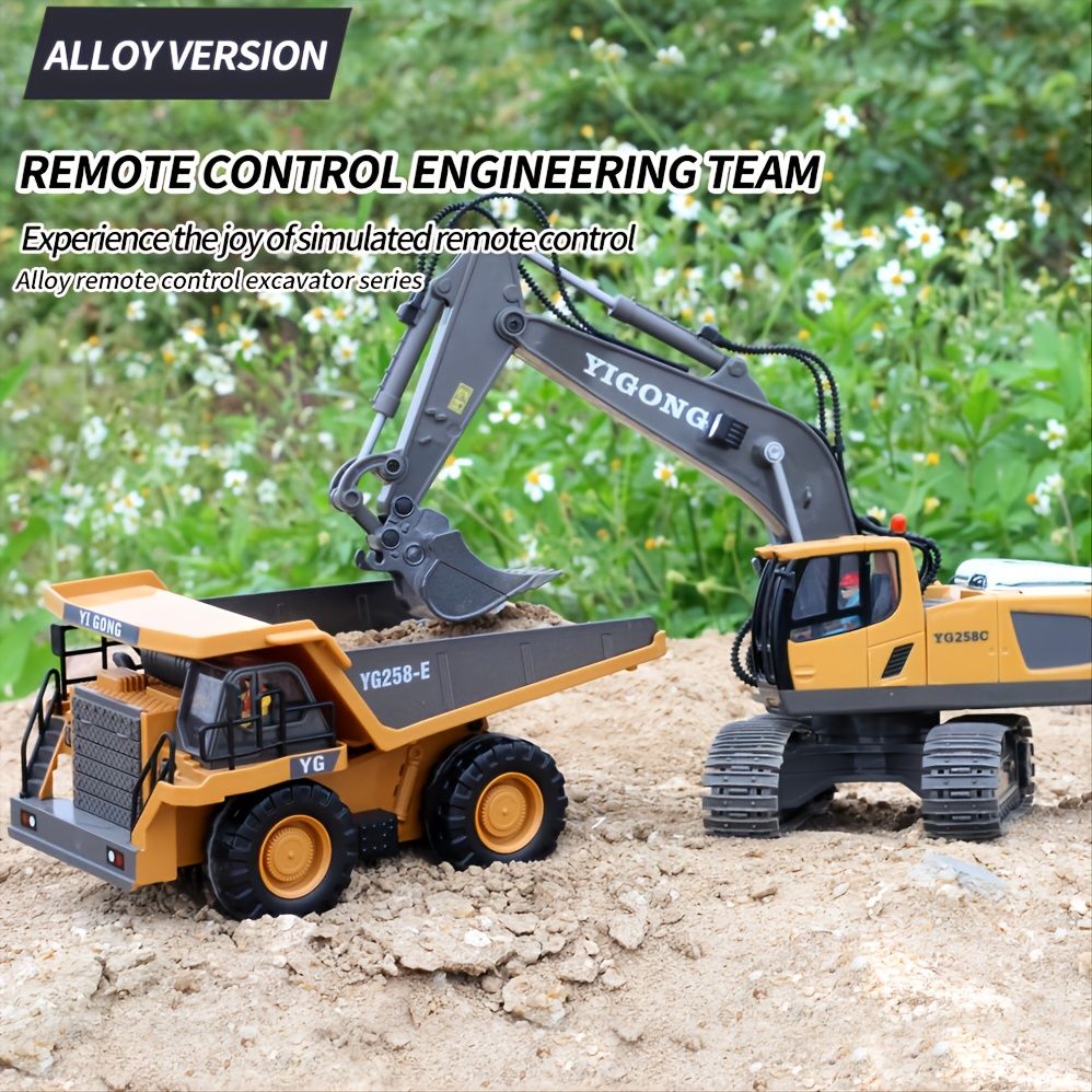 2.4G Remote Control; High Tech 11 Channels RC Excavator Dump Trucks Bulldozer Alloy Plastic Engineering Vehicle Electronic Toys For Boy Gifts