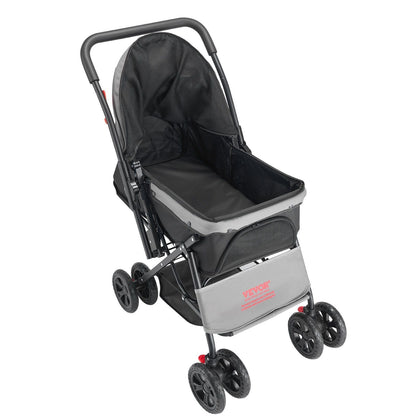 Pet Stroller Foldable 4 Wheels Travel Dog Stroller Reversible Handle up to 44lbs