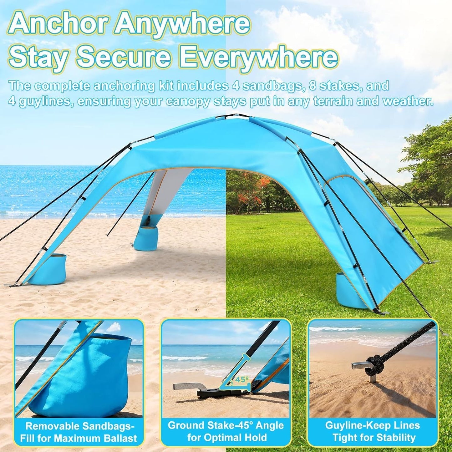 Let's go to the Beach - Portable Beach Tent Sun Shelter UPF 50+, Perfect 10x10 FT Pop-Up Canopy for Outdoor Fun