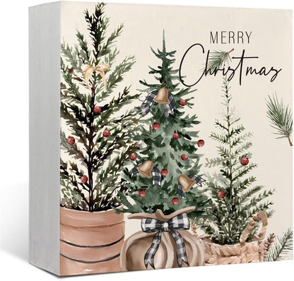 Christmas Decor Red Truck Christmas Wooden Box Signs Buffalo Plaid Christmas Decorations Christmas Decor for Home Office Bedroom Fireplace Car Tiered Tray Decor Christmas Gifts for Women 5x5