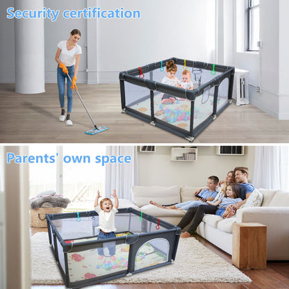 47"*47" Outdoor Fences Baby Playard Cloth Playpen Removable Enclosures for Indoor and Outdoor Use Care for Children and Pets With Playen Foldable Playmat Ocen Balls Handholds Basketball Hoop