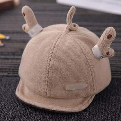 Beige Baby Fall Winter Hat Cute Deer Horn Cap Boys Girls Baby Baseball Cap Corduroy Sun Hat,4-20 Months