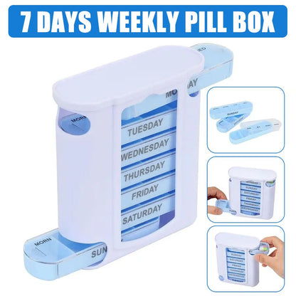 Weekly Pill Organizer with 28 Compartments - Detachable, Sealed Medicine Storage Box for Pills & Candy - White/Blue