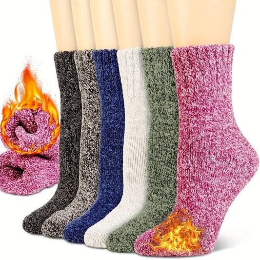 6 Pairs Women's Wool Thermal Boot Socks (EU 9-11) - Heavy-Duty Winter Warmth, BS4745 2.4 Tog Rating, Multi-Color (Pink/ Grey/ Blue/ Green/ Black)