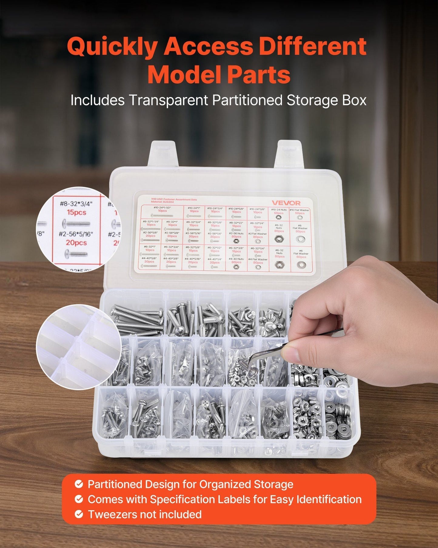 1110 Pcs Bolts Nuts Assortment Kit Imperial Stainless Steel for Furniture