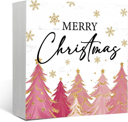Christmas Decor Red Truck Christmas Wooden Box Signs Buffalo Plaid Christmas Decorations Christmas Decor for Home Office Bedroom Fireplace Car Tiered Tray Decor Christmas Gifts for Women 5x5