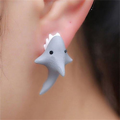 "Charming" 14-Piece Cute Animal Earrings Set - Dinosaur, Puppy & Whale Designs - Fun Clay Bite Jewelry Gift Piece Funny Gifts and Accessories