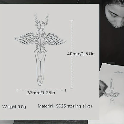 1pcs men's vintage necklace, angel necklace, 925 silver