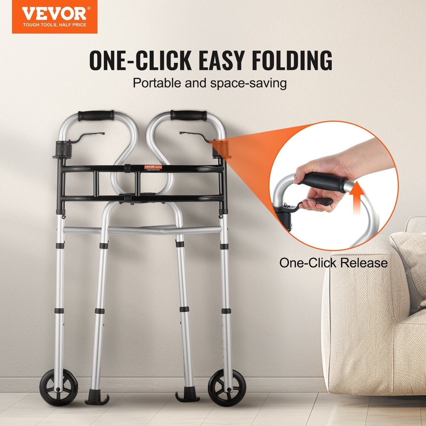 VEVOR Folding Walker Stand-Assist Folding Walkers with Adjustable Height & Width