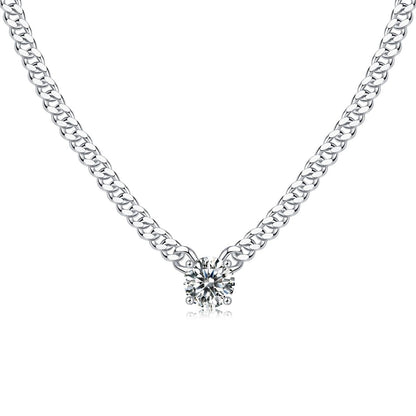 Ladies' Cuban Necklace - Set with 1-carat Moissan diamond S925 sterling silver jewelry and platinum-plated affordable diamond jewelry, fashionable and trendy jewelry necklace pendant