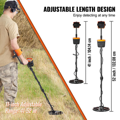 Metal Detector for Adults & Kids, 10 Inch Waterproof Search Coil with LCD Display 7 Modes, Adjustable 41''-52'' Aluminum Stem, DSP Chip Higher Accuracy Gold Detector 10'' Detection Depth